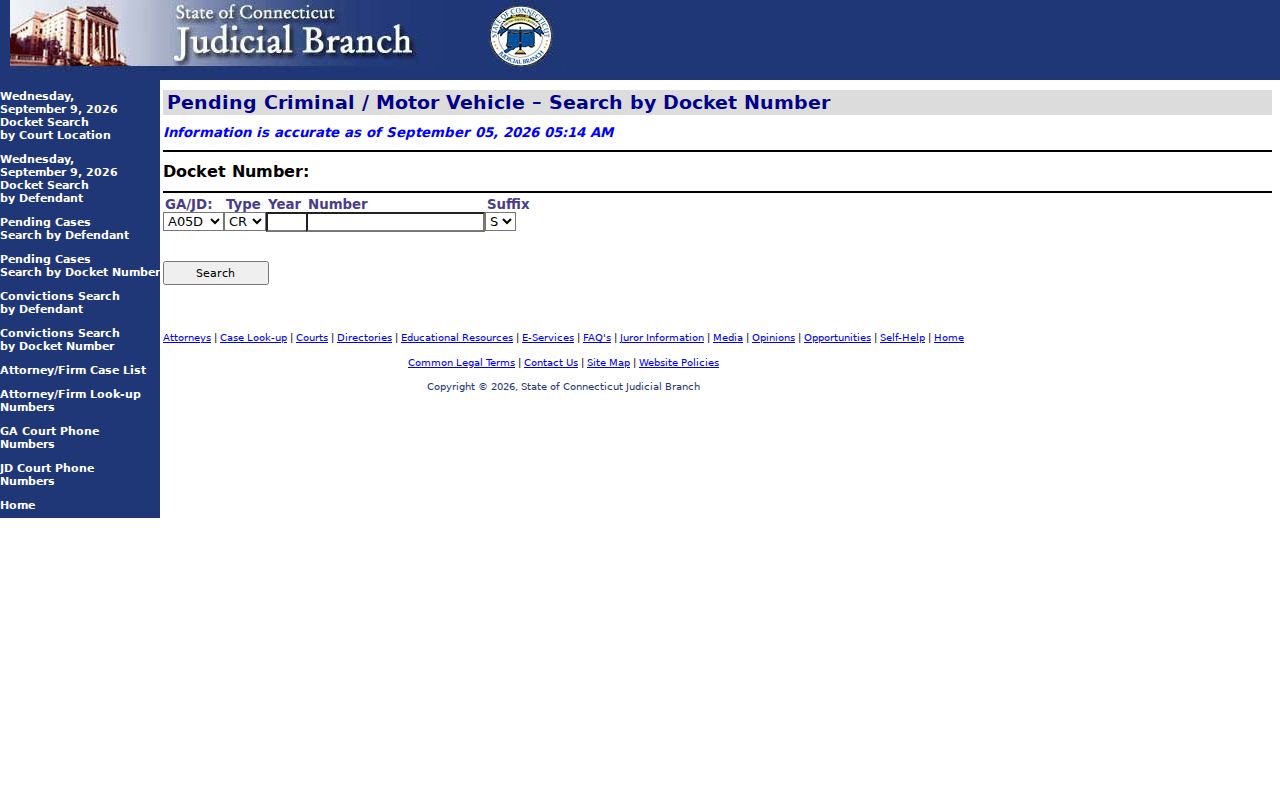New Haven County warrant check pending docket screen