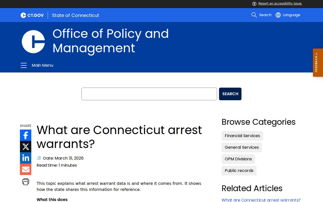 New Haven County active warrant records OPM explanation