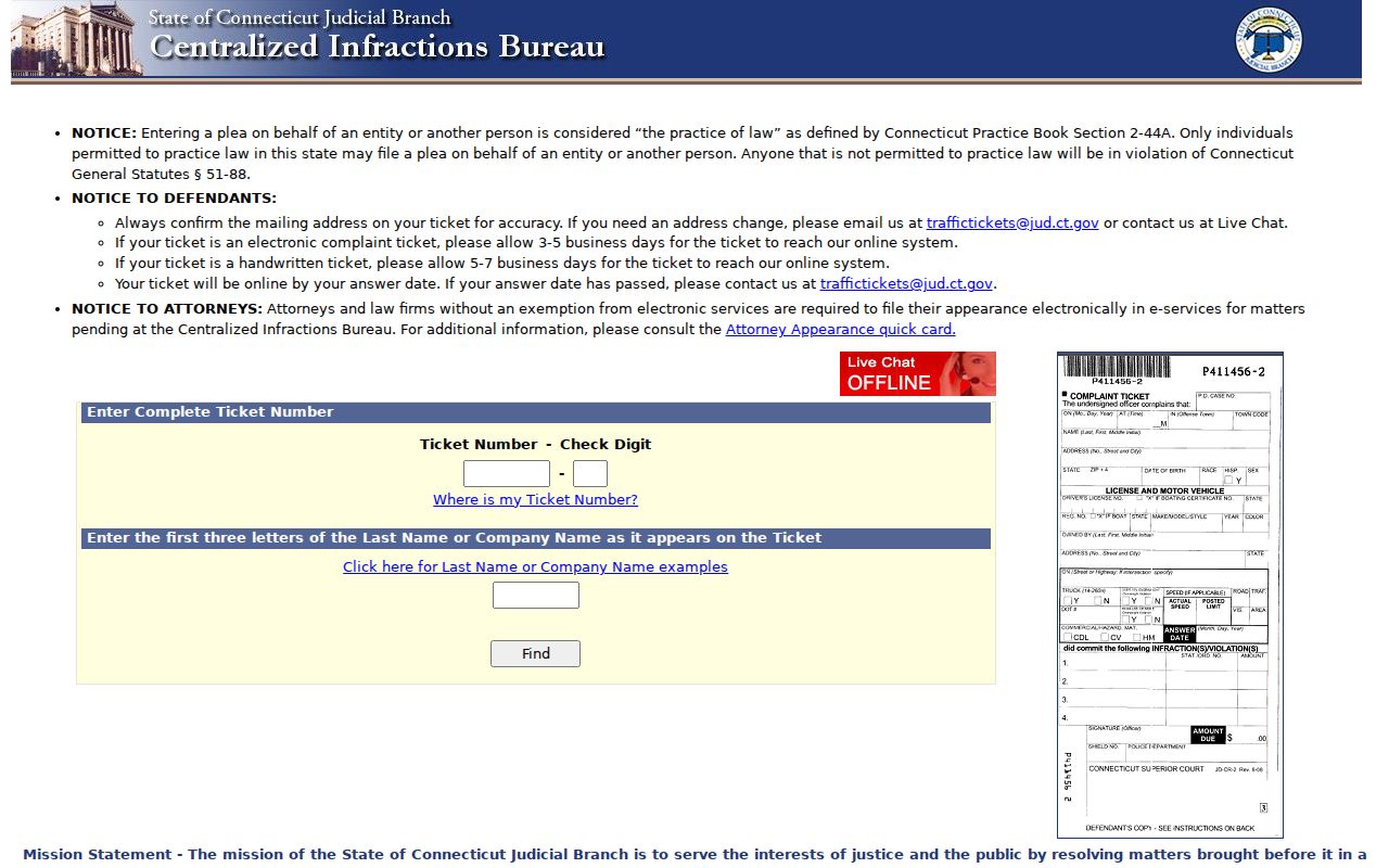 New Haven County traffic warrant CIB ticket portal