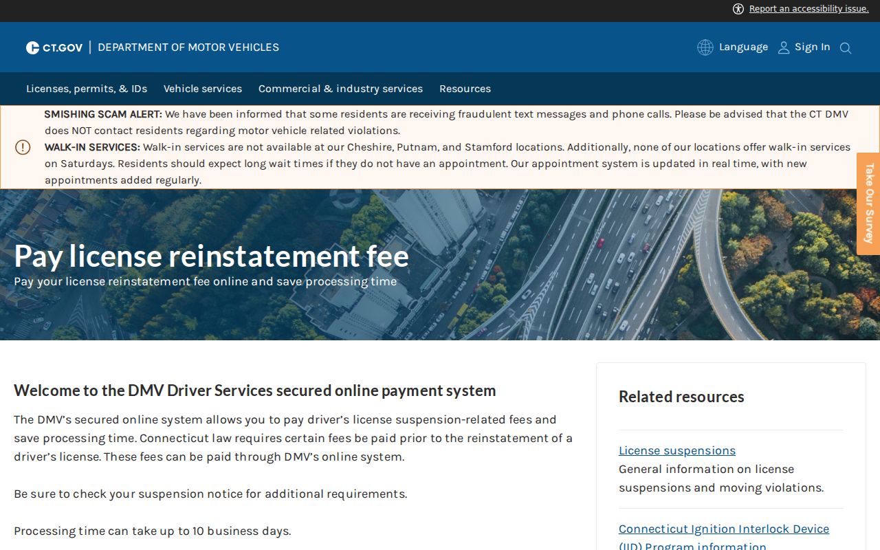 Connecticut DMV license reinstatement fee guidance