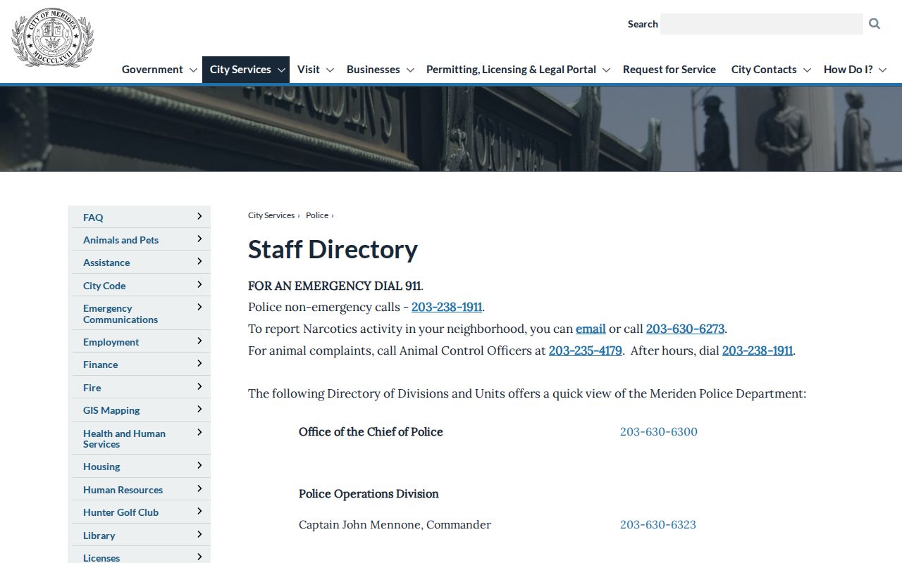 Meriden warrant records Police staff directory contacts
