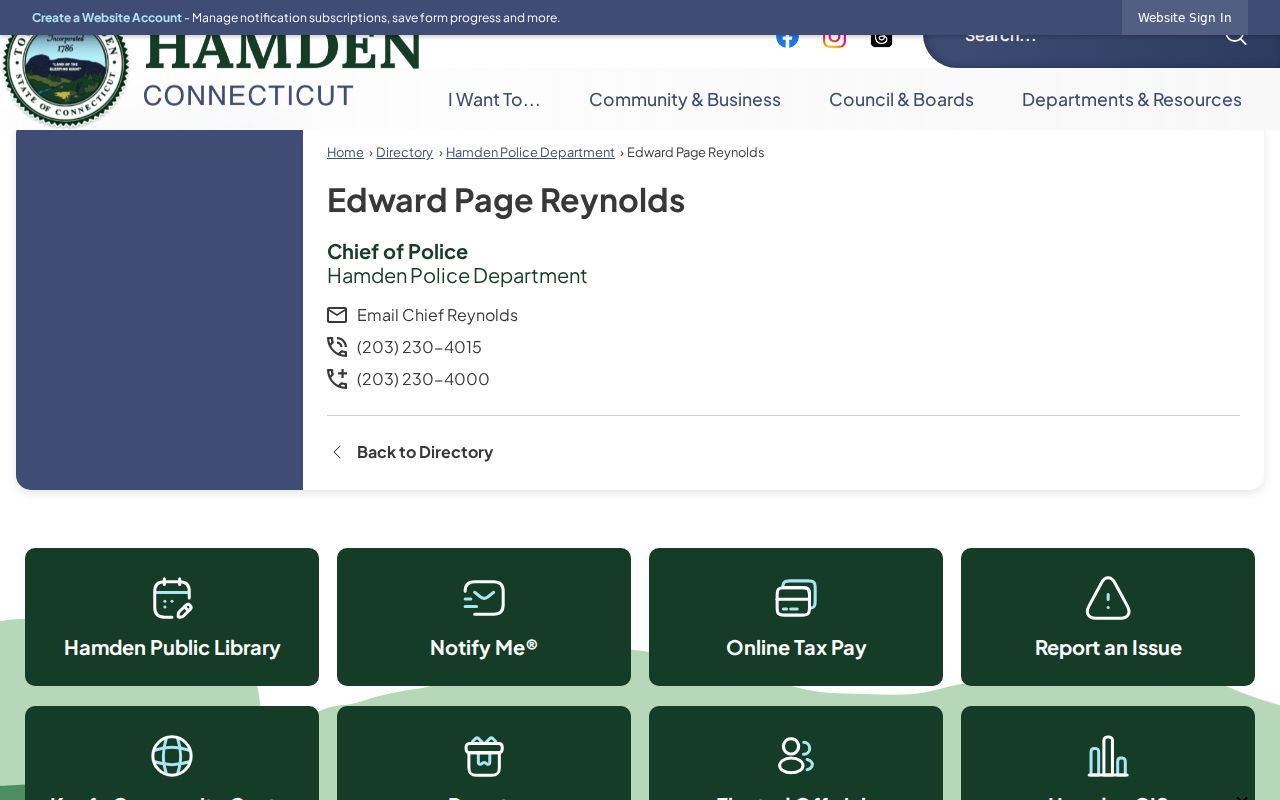 Hamden warrants official police directory contact page