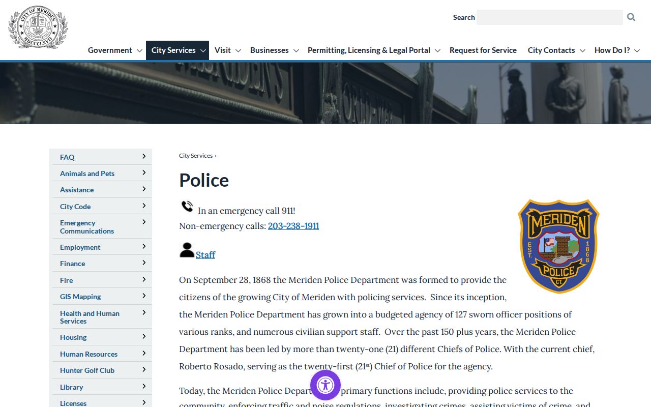 Meriden warrants official police department page and facility