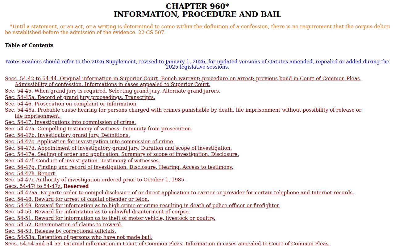 New Haven County bench warrant law in Connecticut Chapter 960