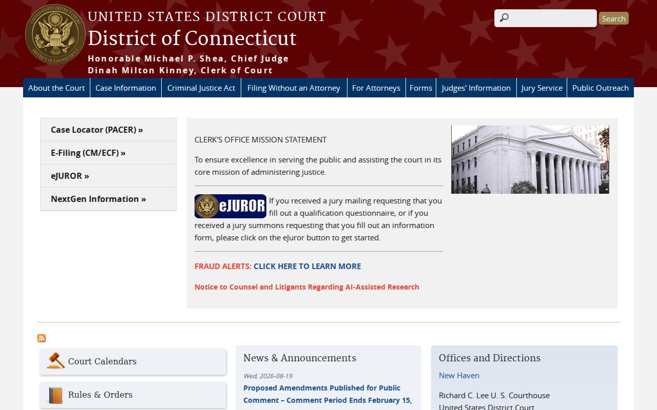 Federal bench warrant court routing for New Haven County