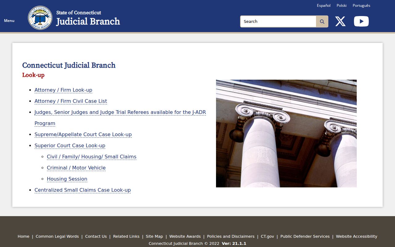 Connecticut Judicial Branch public case lookup landing page